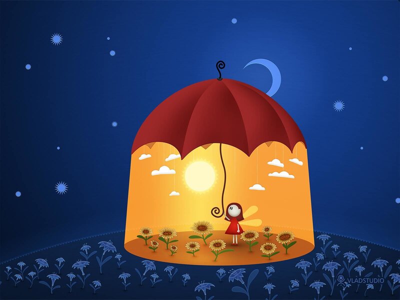Girl under a red umbrella