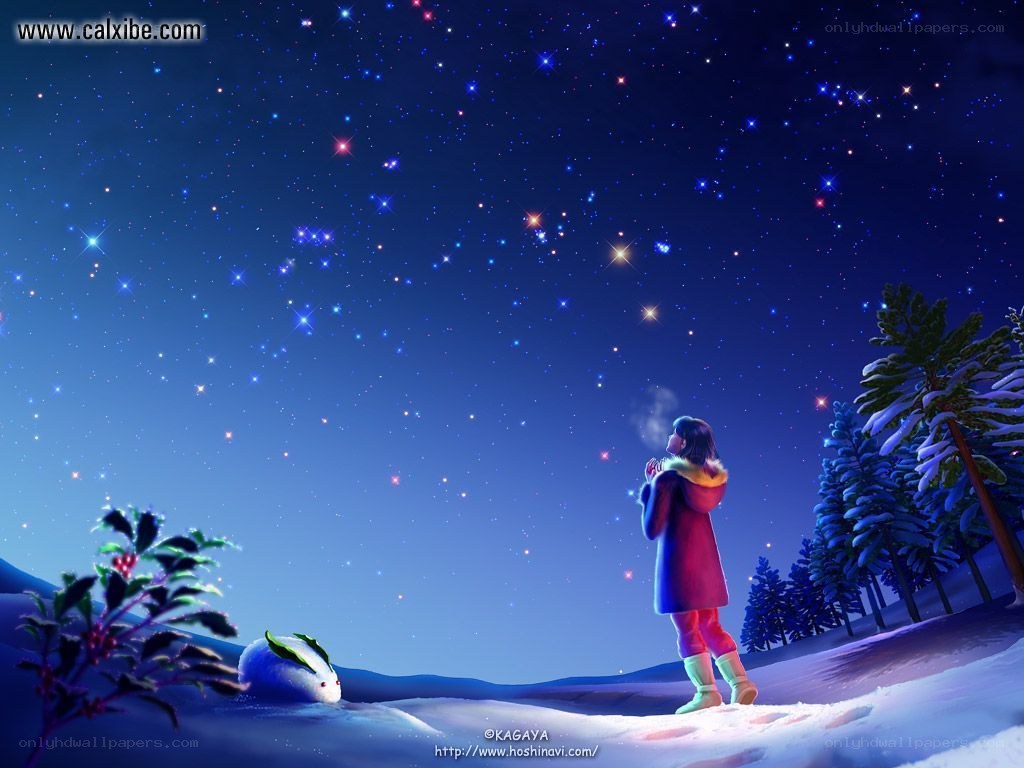 Girl under a starry sky