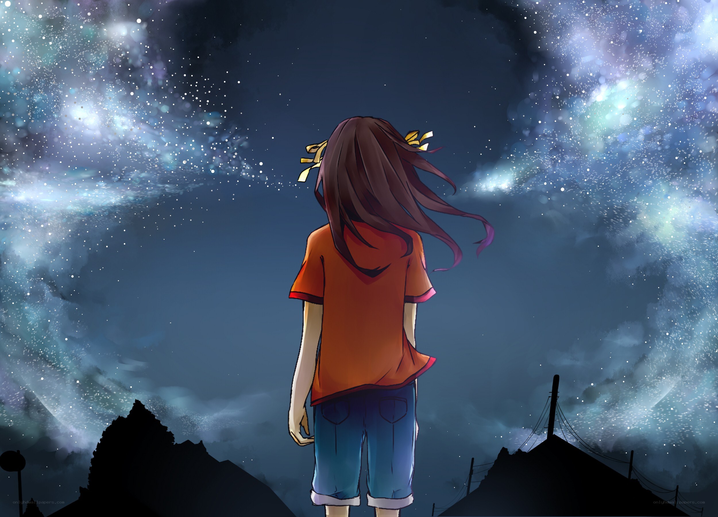 Girl under a starry sky