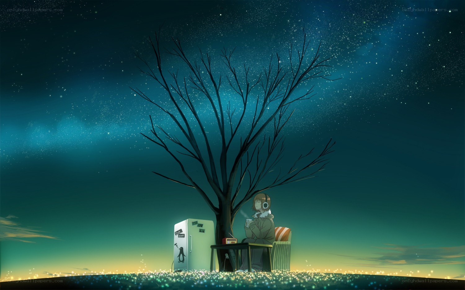Girl under a starry sky