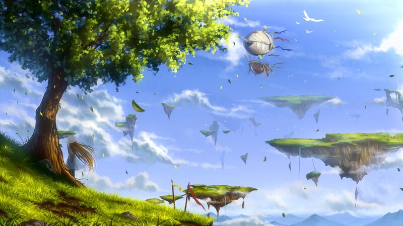 Girl under a Tree — Green, Serene, Afternoon, Digital Art, Airship