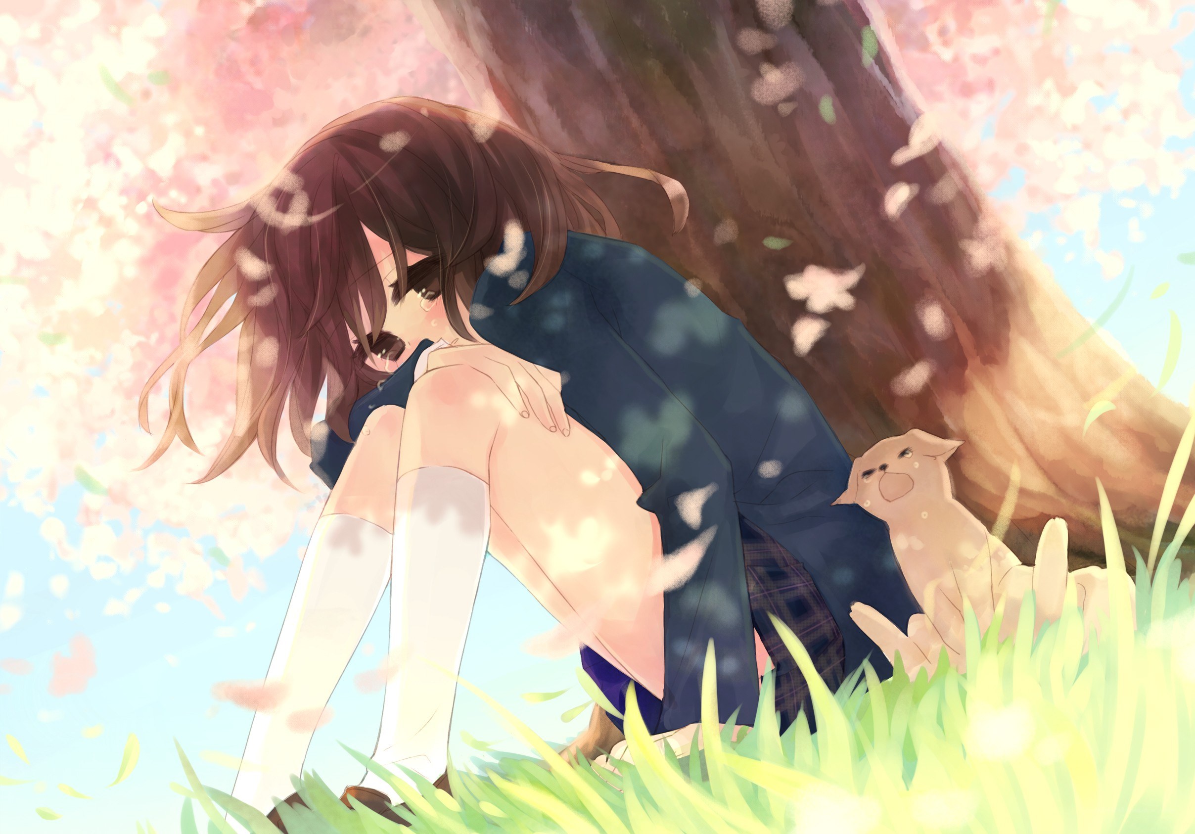 Girl under cherry blossom tree