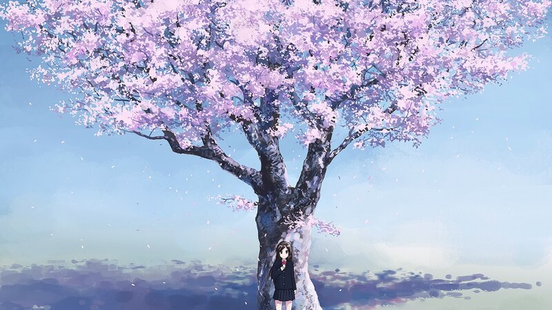 Girl under Cherry Blossom Tree — Purple