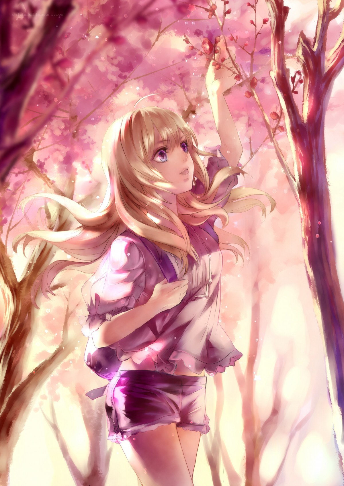 girl under cherry blossoms
