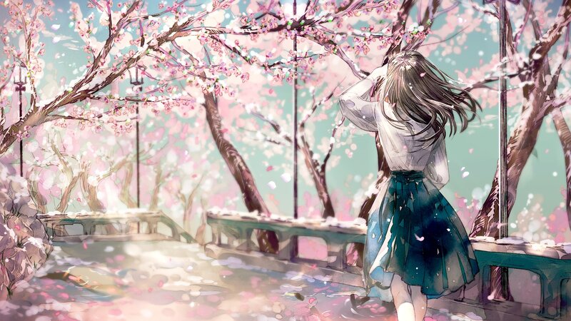 Girl under Cherry Blossoms — Pink, Serene, Spring