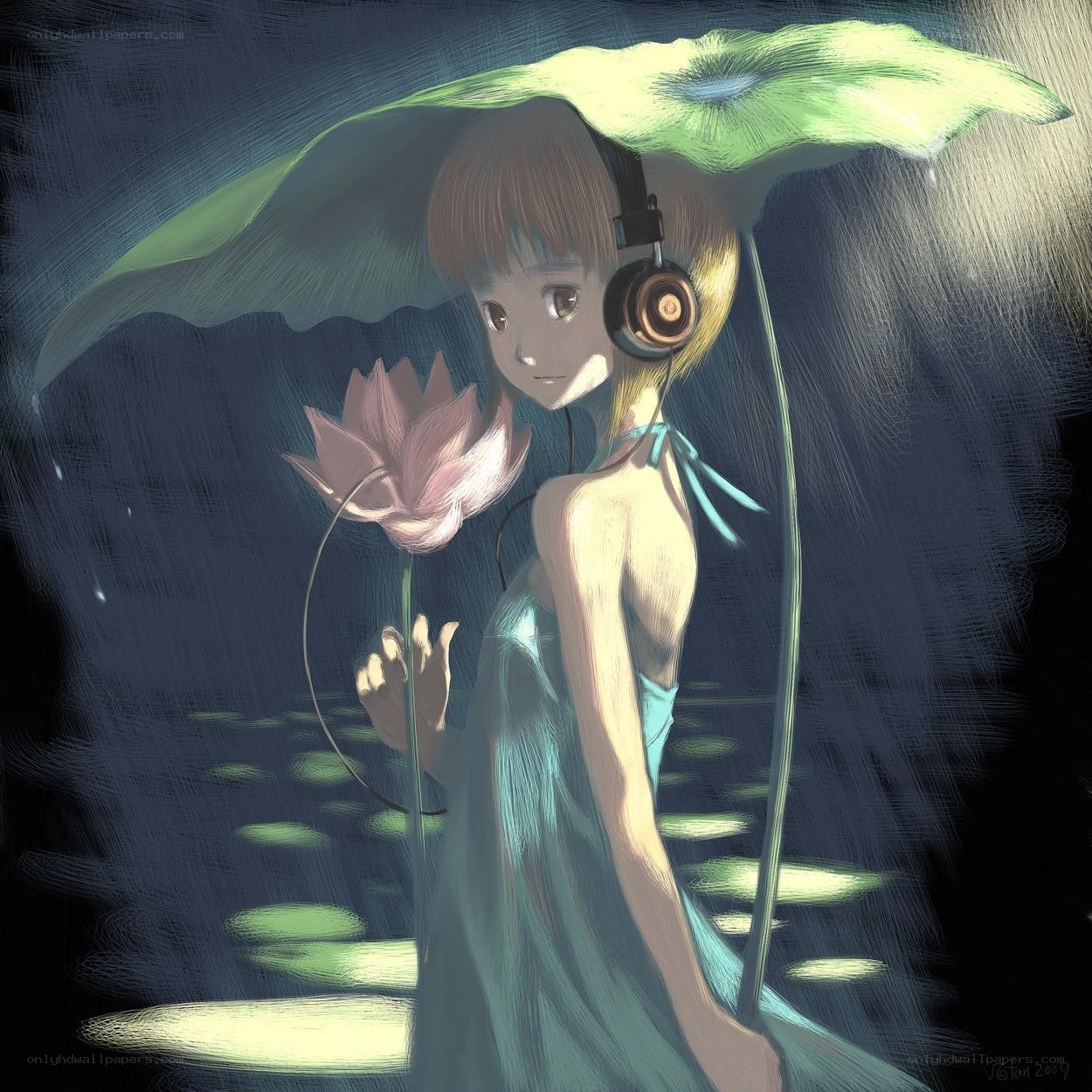 girl under lotus leaf