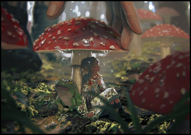 Girl under Mushroom — Red
