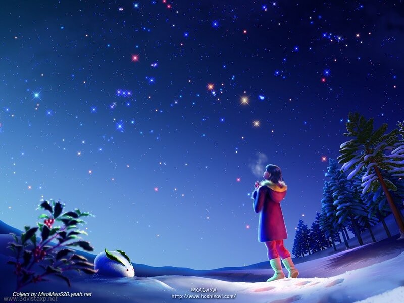 Girl under starry night sky