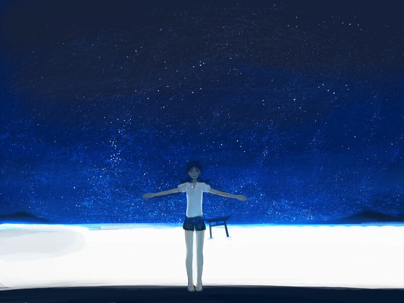Girl under starry sky