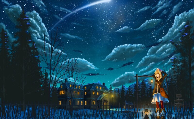 girl under starry sky at night