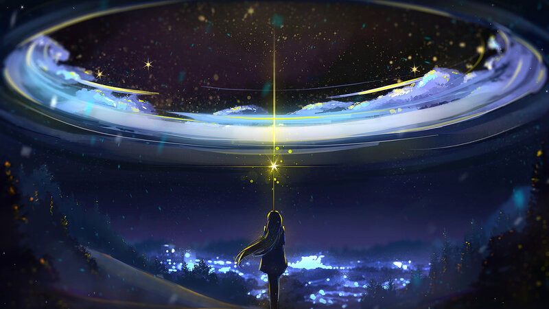 Girl under Starry Sky — Blue