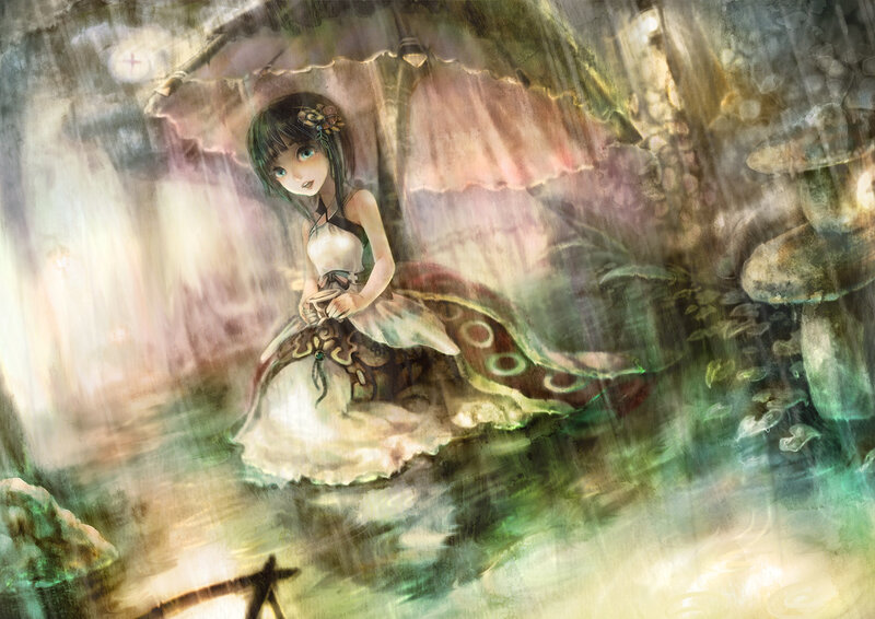 Girl under Umbrella — Green