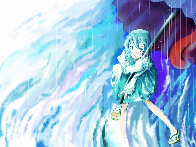girl under umbrella in rain
