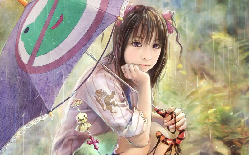 girl under umbrella in rain