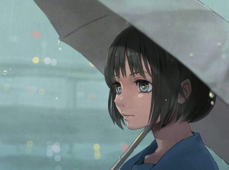 girl under umbrella in rain