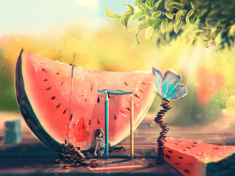 Girl under Watermelon