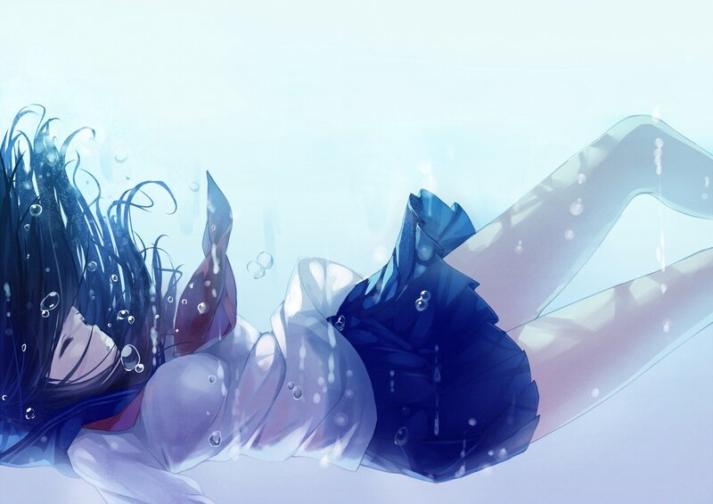 girl underwater in school uniform