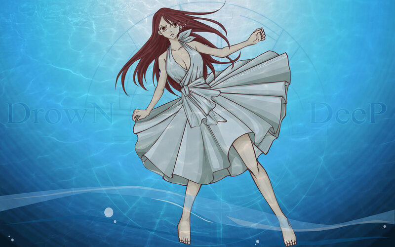 girl underwater in white dress