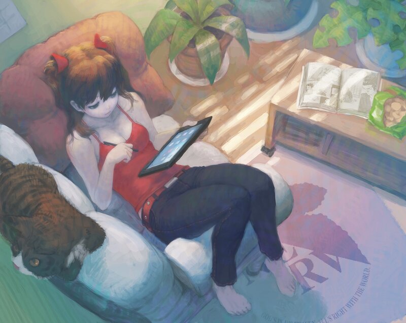 Girl Using Tablet — Red
