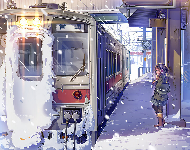 Girl Waiting at Train Station — White