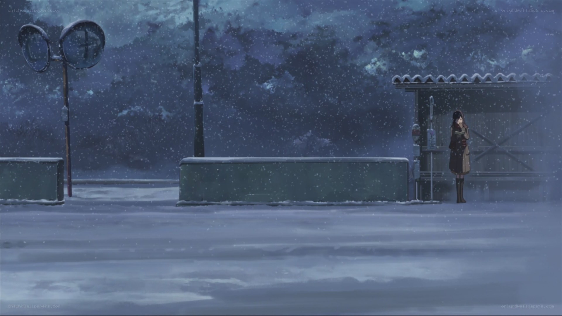 girl waiting in snowstorm