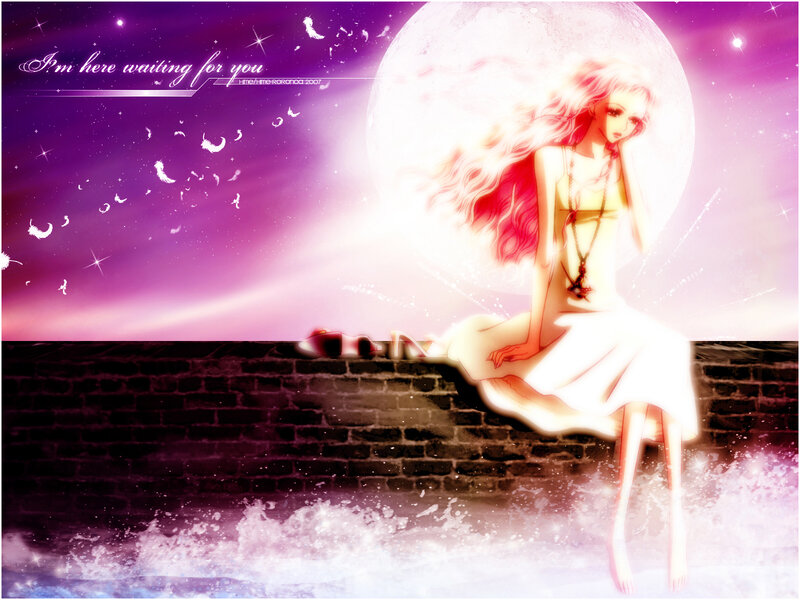 girl waiting under the moon