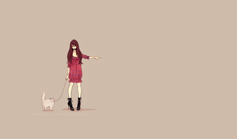 girl walking a cat