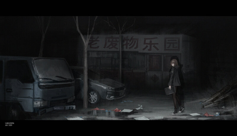 Girl Walking at Night