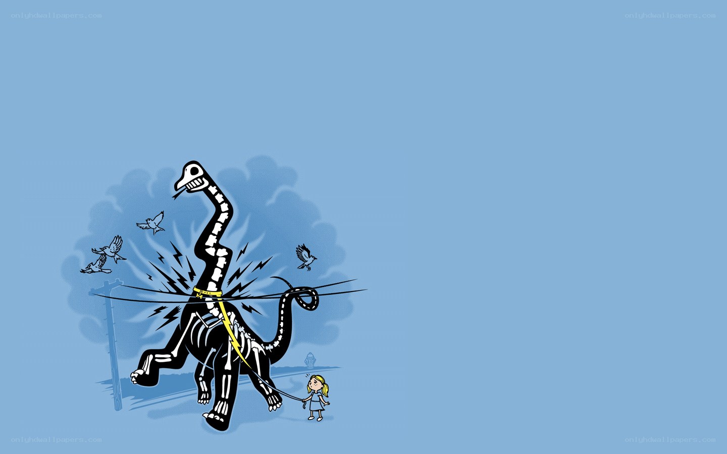Girl walking dinosaur skeleton