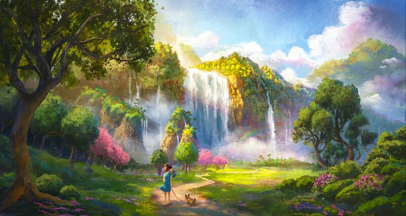 Girl Walking Dog — Green