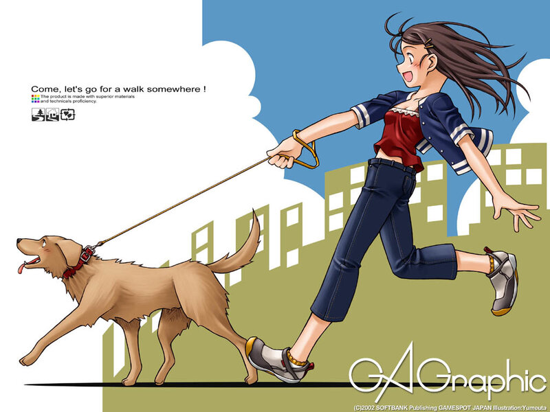 girl walking dog in city