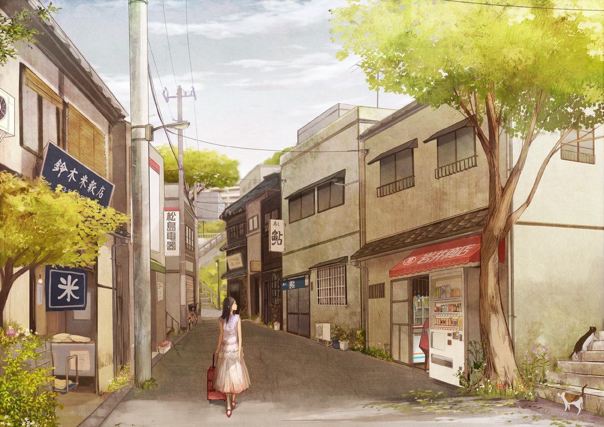 girl walking down a quiet street