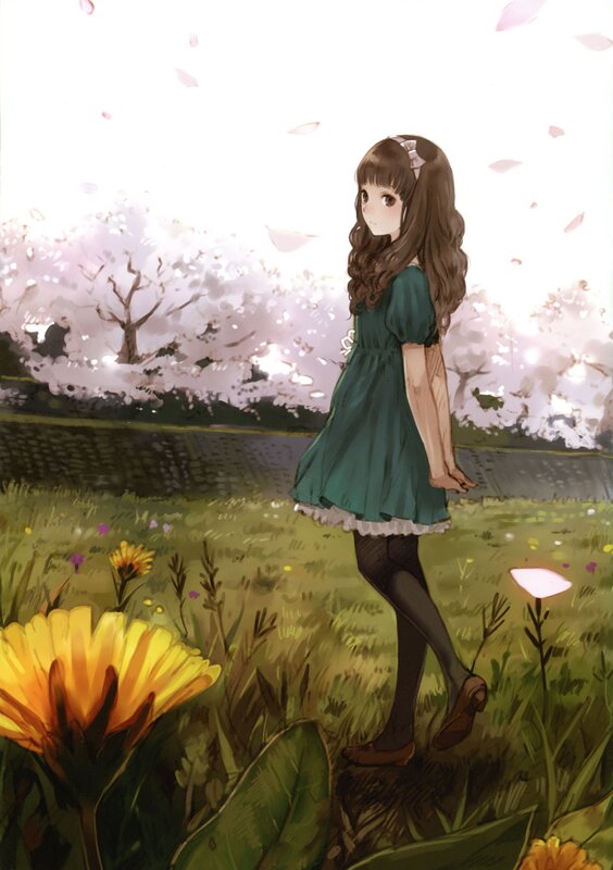 Girl walking in a flower field