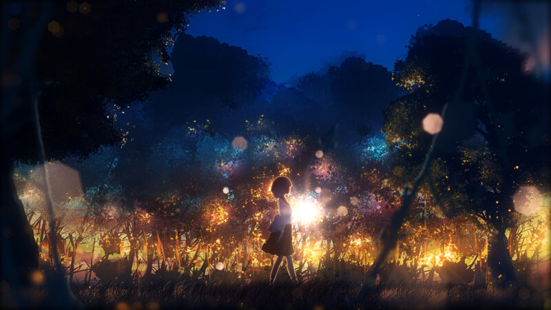 Girl Walking in Forest — Blue