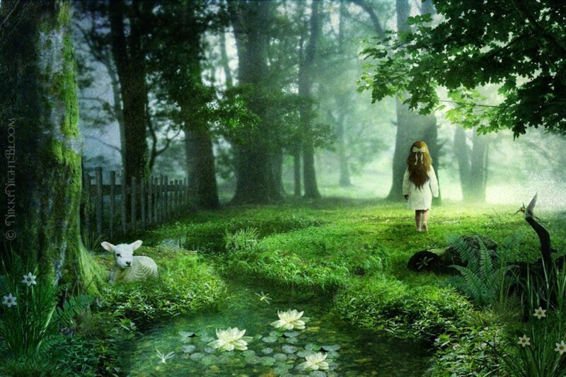 Girl Walking in Forest — Green