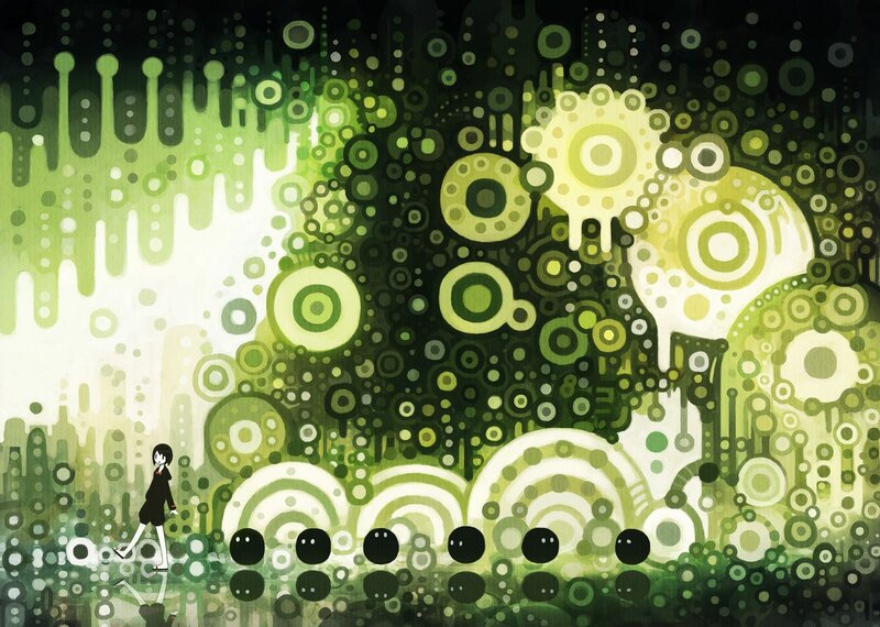 Girl Walking in Green World