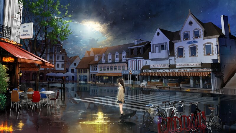 Girl Walking in Rain
