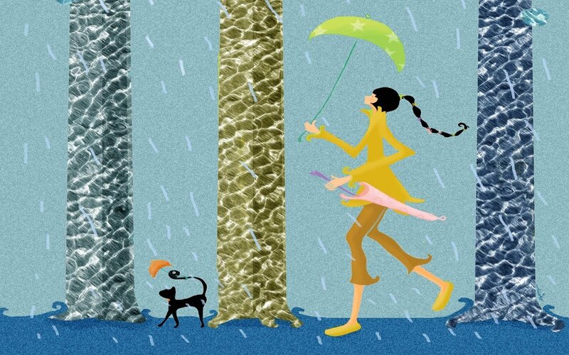 Girl walking in the rain