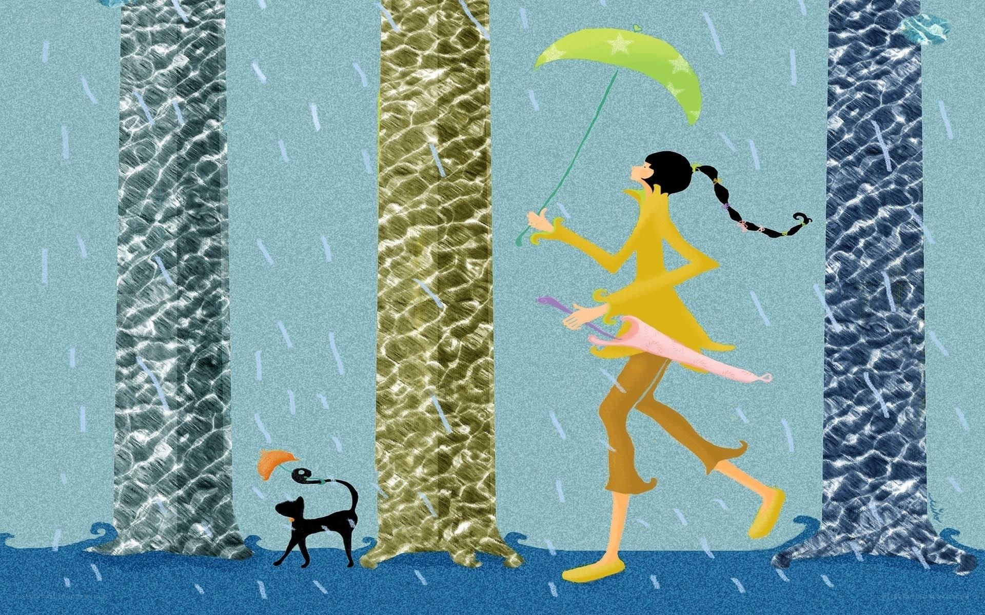 Girl walking in the rain
