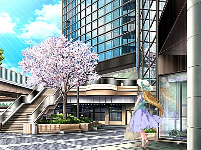Girl walking near cherry blossom tree