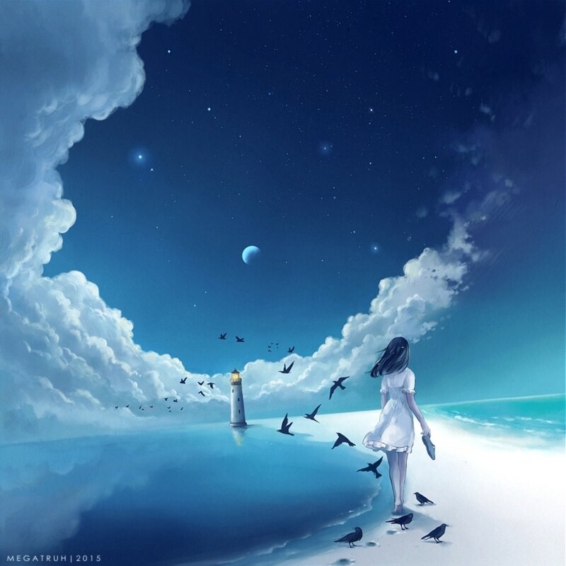 Girl Walking on Beach