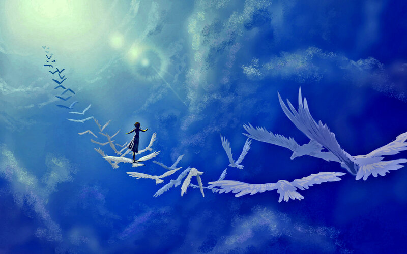 Girl Walking on Birds