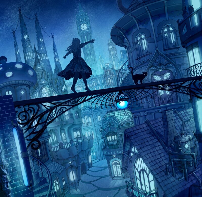 Girl Walking on Bridge — Blue, Dreamy