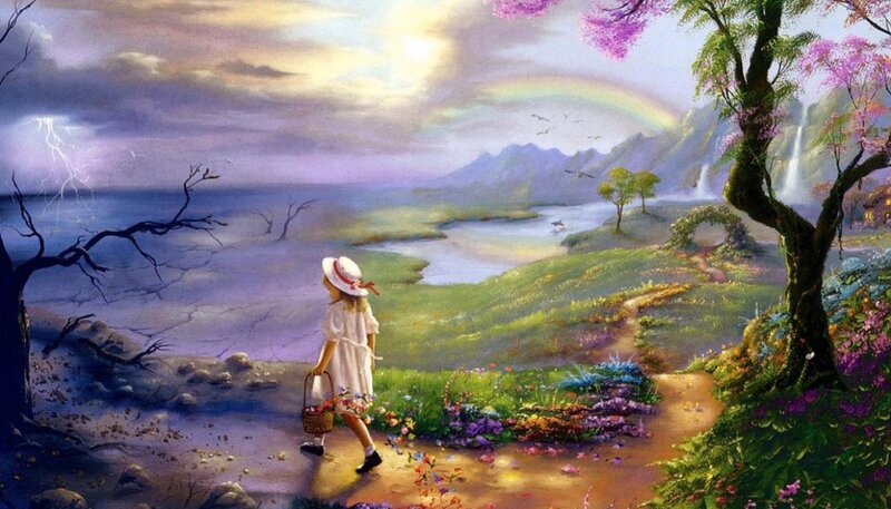 Girl Walking on Path — Green, Dramatic