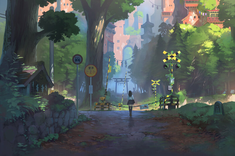 Girl Walking on Path — Green, Serene, Morning