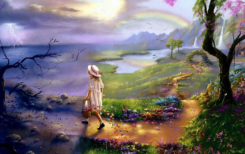 Girl Walking on Path — Green, Serene