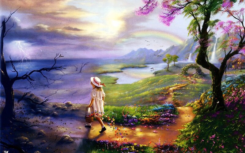 Girl Walking on Path — Green