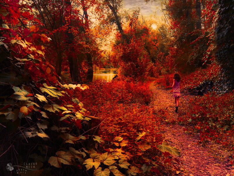 Girl Walking on Path — Red