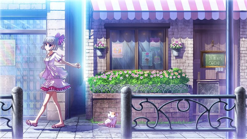 Girl Walking on Sidewalk — Purple, Serene
