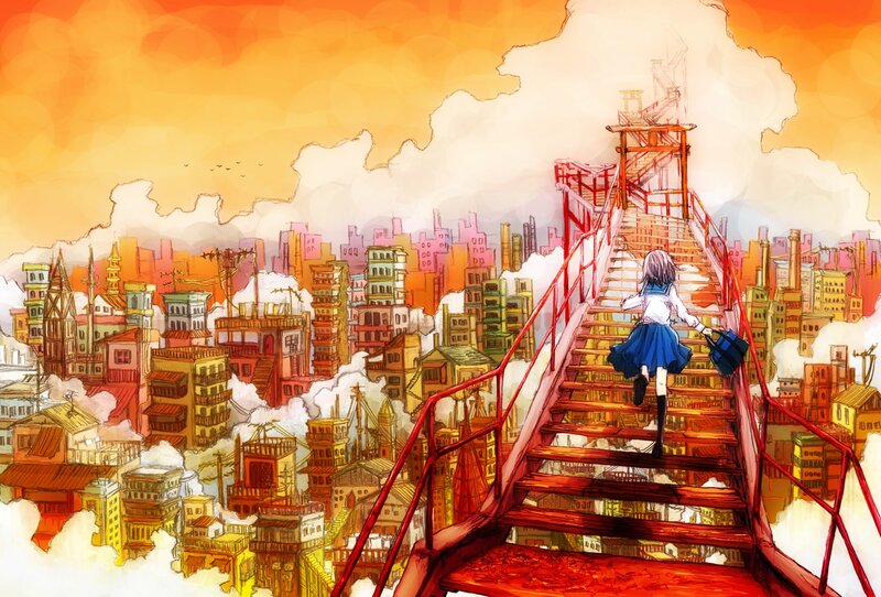 Girl Walking on Stairs — Orange